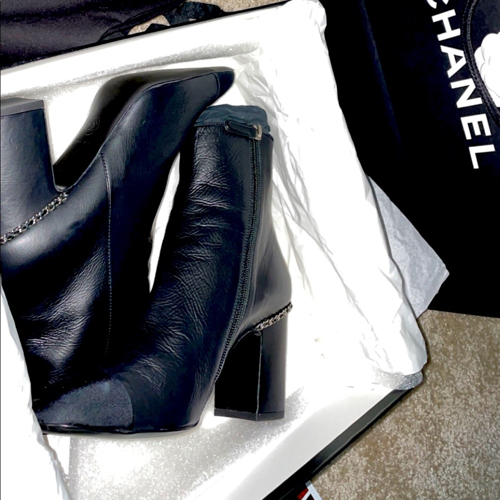 Black Chanel leather booties
